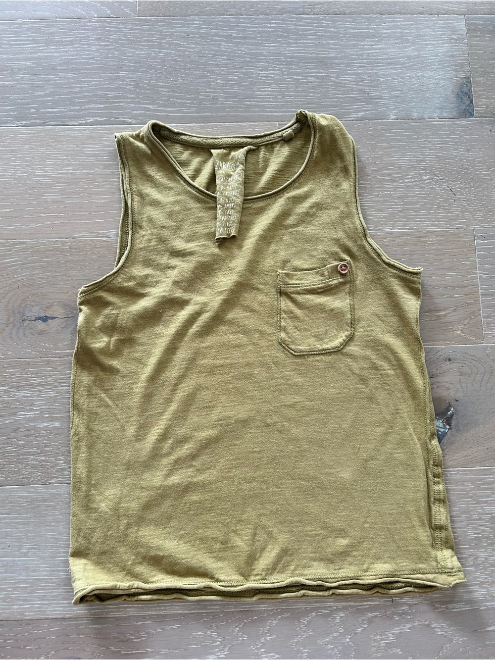 Zara Kids Sleeveless Pocket Tank Top - Olive Green